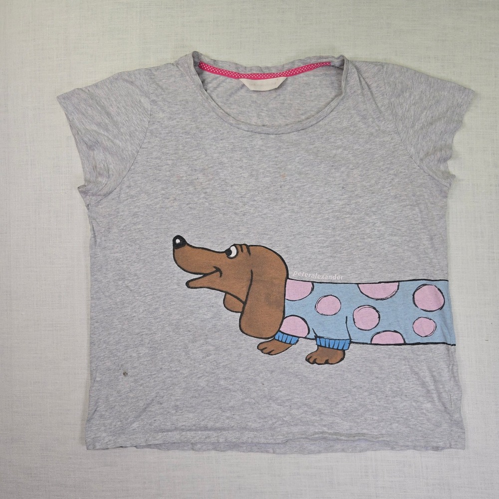 Dachshund Weiner Dog Sleepwear Shirt Peter Alexander Womens M Pajama Top Gray